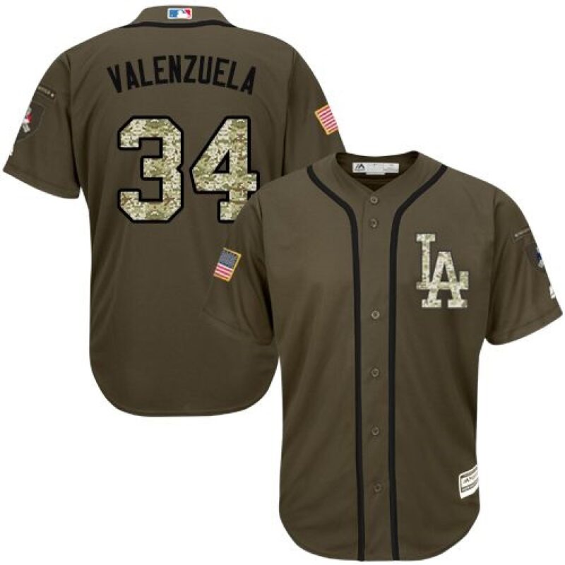 68637d891fd16_1 Dodgers #34 Fernando Valenzuela Green Salute to Service Stitched MLB Jersey