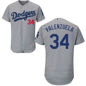 68637d92a9680_1 Dodgers #34 Fernando Valenzuela Grey Flexbase Authentic Collection Stitched MLB Jersey