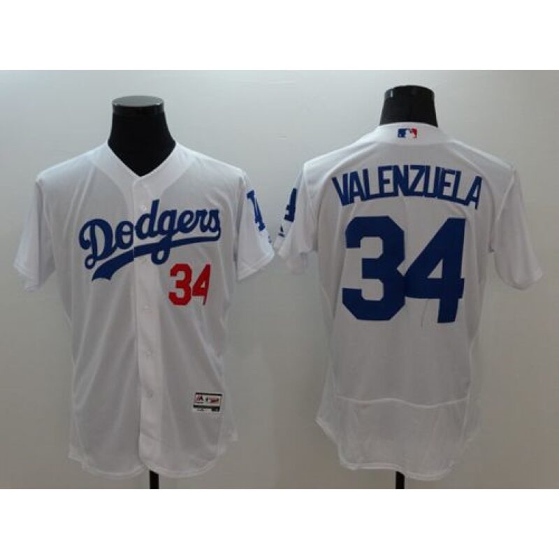 68637d9f8f447_1 Dodgers #34 Fernando Valenzuela White Flexbase Authentic Collection Stitched MLB Jersey