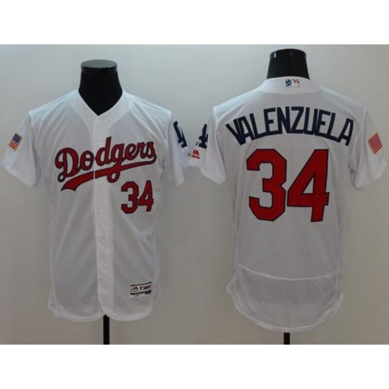 68637da2dbac7_1 Dodgers #34 Fernando Valenzuela White Fashion Stars & Stripes Flexbase Authentic Stitched MLB Jersey