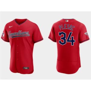 68637e1fde257_1 Men's Cleveland Guardians #34 Zach Plesac Red Flex Base Stitched Jersey