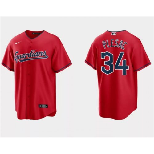 68637e233816c_1 Men's Cleveland Guardians #34 Zach Plesac Red Cool Base Stitched Jersey
