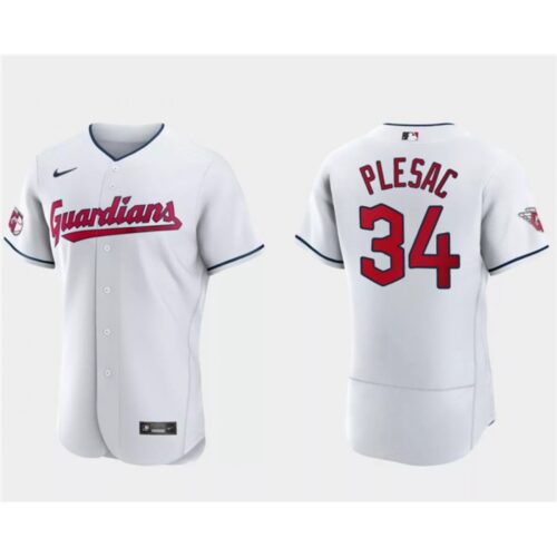 68637e2665eb6_1 Men's Cleveland Guardians #34 Zach Plesac White Flex Base Stitched Jersey