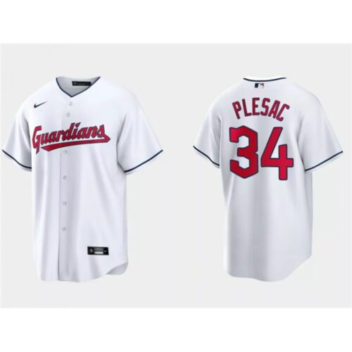 68637e2973fe7_1 Men's Cleveland Guardians #34 Zach Plesac White Cool Base Stitched Jersey