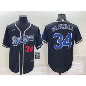 68637e9389aa6_1 Men's Los Angeles Dodgers #34 Toro Valenzuela Black Cool Base Stitched Baseball Jersey