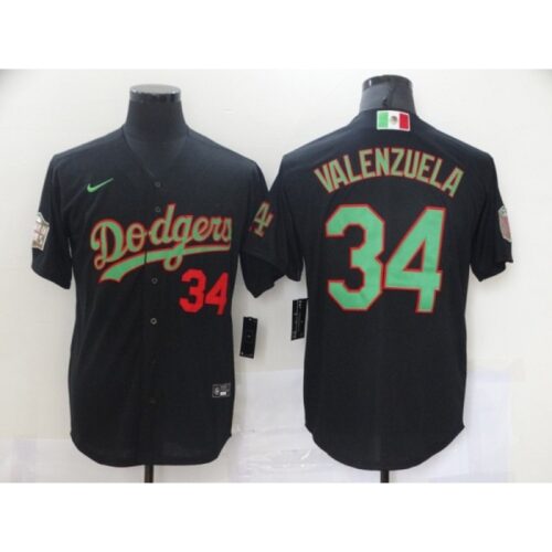 68637ea7ba349_1 Men's Los Angeles Dodgers #34 Toro Valenzuela Black Green Mexico 2020 World Series Stitched Jersey