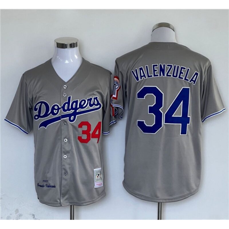 68637ec91b8e8_1 Men's Los Angeles Dodgers #34 Fernando Valenzuela Grey Cool Base Stitched Jersey