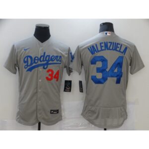 68637ecf7d705_1 Men's Los Angeles Dodgers #34 Toro Valenzuela Grey Flex Base Sttiched Jersey