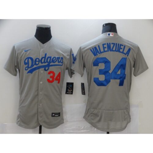 68637ecf7d705_1 Men's Los Angeles Dodgers #34 Toro Valenzuela Grey Flex Base Sttiched Jersey