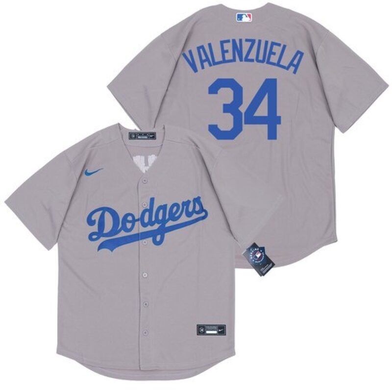 68637ed2c5563_1 Men's Los Angeles Dodgers #34 Fernando Valenzuela Grey Cool Base Stitched Jersey