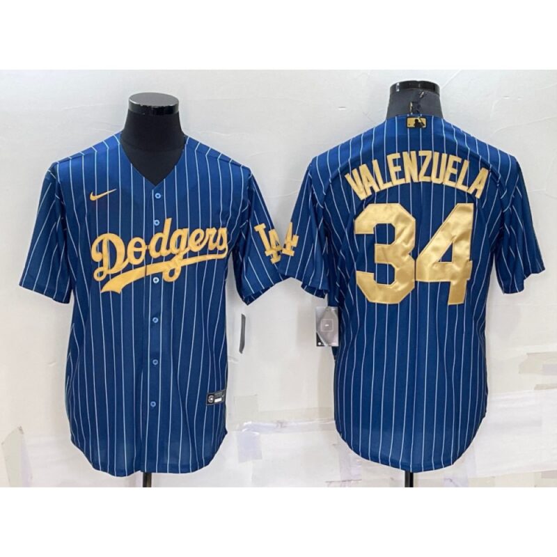 68637ed6267b6_1 Men's Los Angeles Dodgers #34 Fernando Valenzuela Navy Gold Cool Base Stitched Baseball Jersey