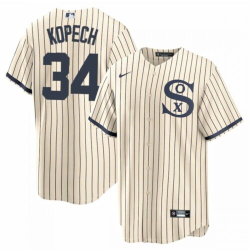 68637f86c059c_1 Men's Chicago White Sox #34 Michael Kopech 2021 Cream/Navy Name&Number Field of Dreams Cool Base Stitched Jersey