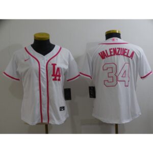 68637f9f430b4_1 Women's Los Angeles Dodgers #34 Toro Valenzuela Pink White Stitched Baseball Jersey(Run Small)