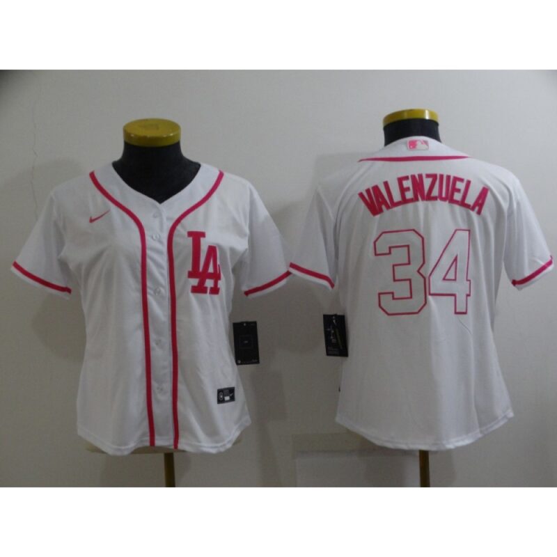 68637f9f430b4_1 Women's Los Angeles Dodgers #34 Toro Valenzuela Pink White Stitched Baseball Jersey(Run Small)
