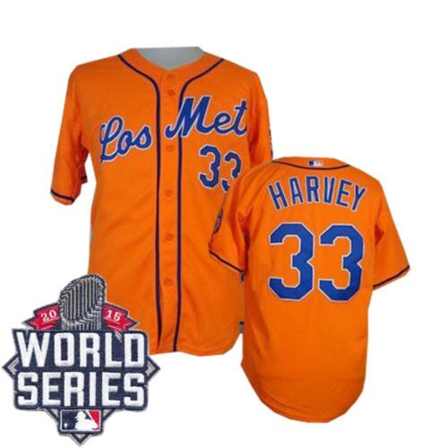 68637fe3b8fdd_1 Mets #33 Matt Harvey Orange Los Mets Cool Base W/2015 World Series Patch Stitched MLB Jersey