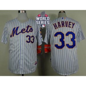 6863800878822_1 Mets #33 Matt Harvey White(Blue Strip) Home Cool Base W/2015 World Series Patch Stitched MLB Jersey