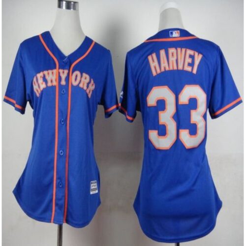 686380118a1d6_1 Mets #33 Matt Harvey Blue(Grey NO.) Alternate Road Women's Stitched MLB Jersey