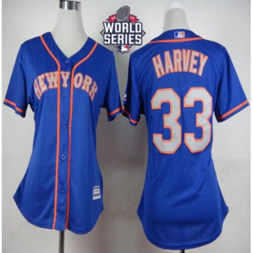 68638016b3ccd_1 Mets #33 Matt Harvey Blue(Grey NO.) Alternate Road W/2015 World Series Patch Women's Stitched MLB Jersey