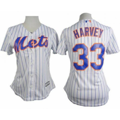 6863801e90023_1 Mets #33 Matt Harvey White(Blue Strip) Women's Home Stitched MLB Jersey