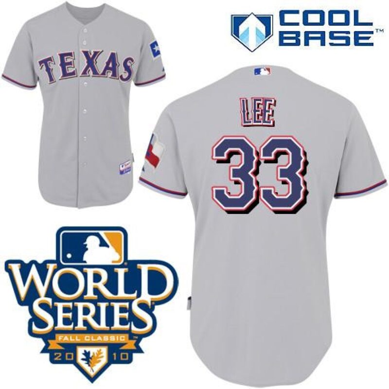 6863806ac1970_1 Rangers #33 Cliff Lee Grey Cool Base w/2010 World Series Patch Stitched MLB Jersey