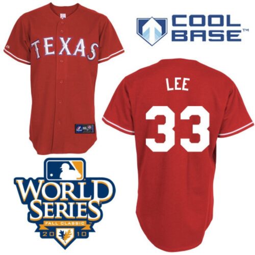 68638071dedbf_1 Rangers #33 Cliff Lee Red Cool Base w/2010 World Series Patch Stitched MLB Jersey