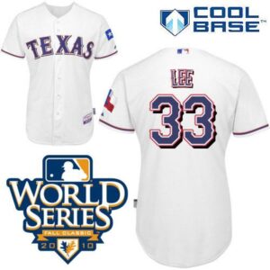 686380754e2ca_1 Rangers #33 Cliff Lee White Cool Base w/2010 World Series Patch Stitched MLB Jersey