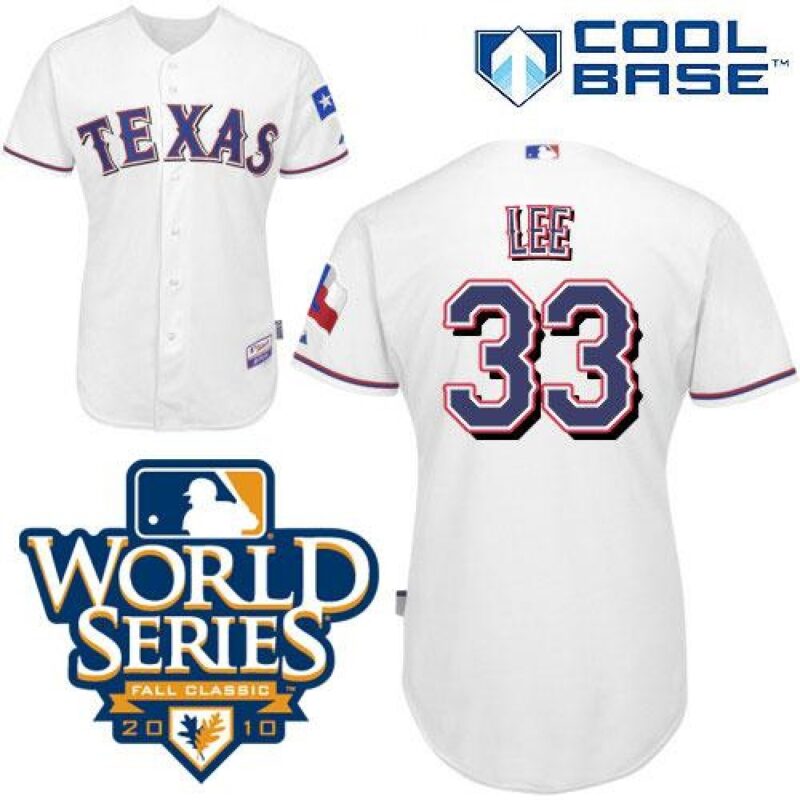 686380754e2ca_1 Rangers #33 Cliff Lee White Cool Base w/2010 World Series Patch Stitched MLB Jersey