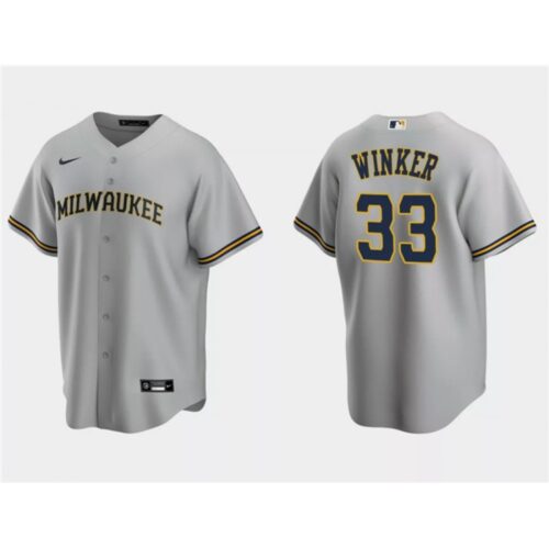 6863809280c4c_1 Men's Milwaukee Brewers #33 Jesse Winker Grey Cool Base Stitched Jersey