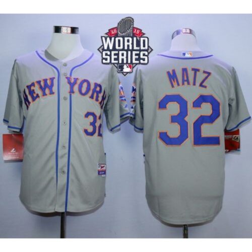 686380b78c444_1 Mets #32 Steven Matz Grey Road Cool Base W/2015 World Series Patch Stitched MLB Jersey