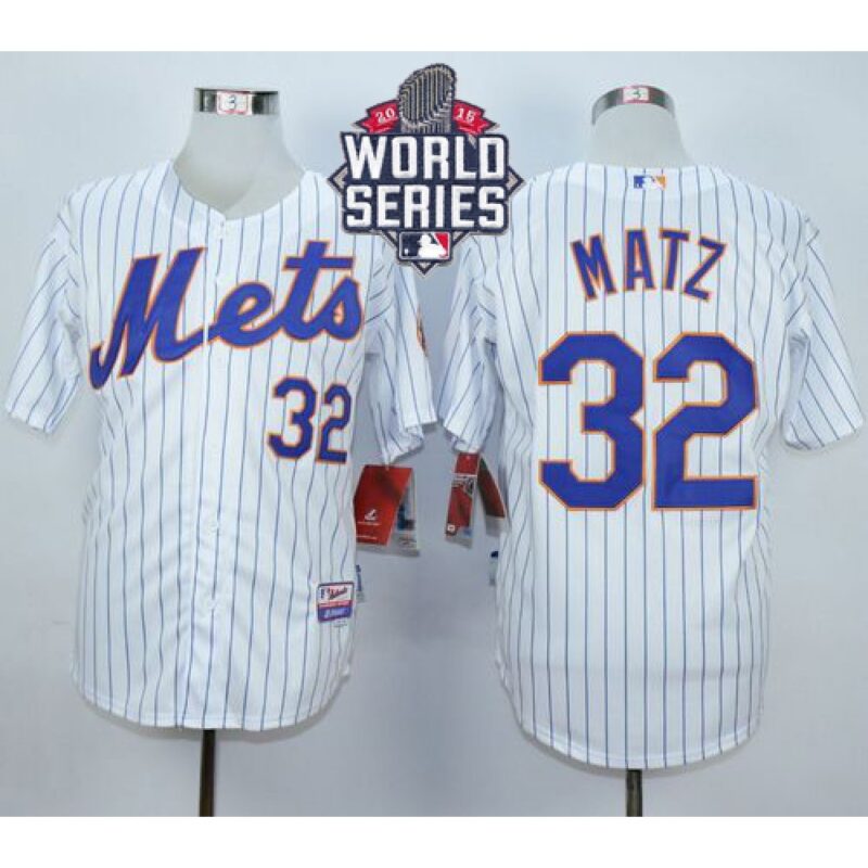 686380c95d53a_1 Mets #32 Steven Matz White(Blue Strip) Home Cool Base W/2015 World Series Patch Stitched MLB Jersey