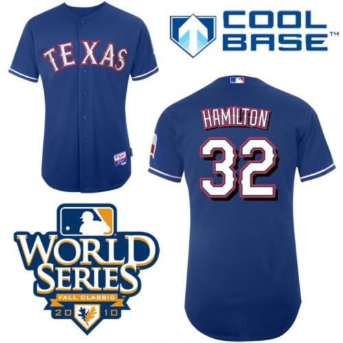 6863813ccb0d8_1 Rangers #32 Josh Hamilton Blue Cool Base w/2010 World Series Patch Stitched MLB Jersey