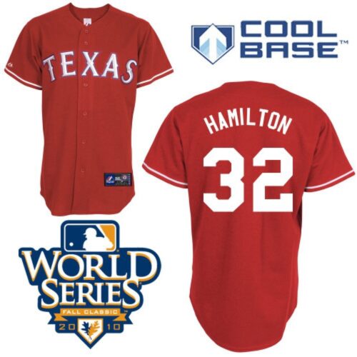 6863814a63a16_1 Rangers #32 Josh Hamilton Red Cool Base w/2010 World Series Patch Stitched MLB Jersey