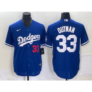 68638183d7a92_1 Men's Los Angeles Dodgers #33 James Outman Royal Cool Base Stitched Baseball Jersey