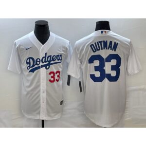 686381875a49a_1 Men's Los Angeles Dodgers #33 James Outman White Cool Base Stitched Baseball Jersey