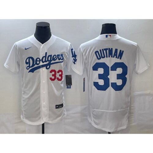 6863818ab2208_1 Men's Los Angeles Dodgers #33 James Outman White Flex Base Stitched Baseball Jersey