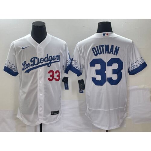 686381917b0d9_1 Men's Los Angeles Dodgers #33 James Outman White City Connect Flex Base Stitched Baseball Jersey