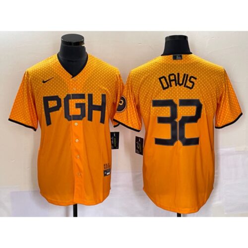 686381b27e83a_1 Men's Pittsburgh Pirates #32 Henry Davis Gold 2023 City Connect Stitched Jersey