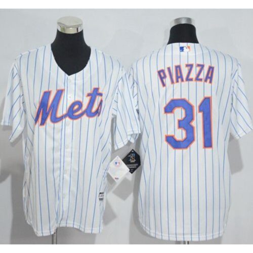686381e800940_1 Mets #31 Mike Piazza White(Blue Strip) Home Cool Base Stitched Youth MLB Jersey
