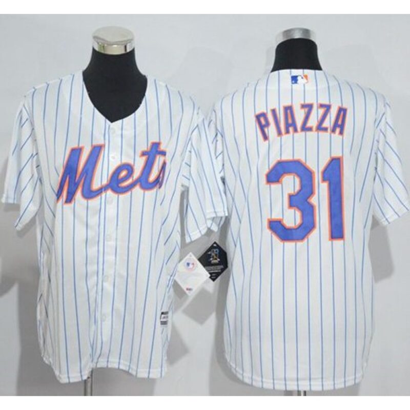686381e800940_1 Mets #31 Mike Piazza White(Blue Strip) Home Cool Base Stitched Youth MLB Jersey