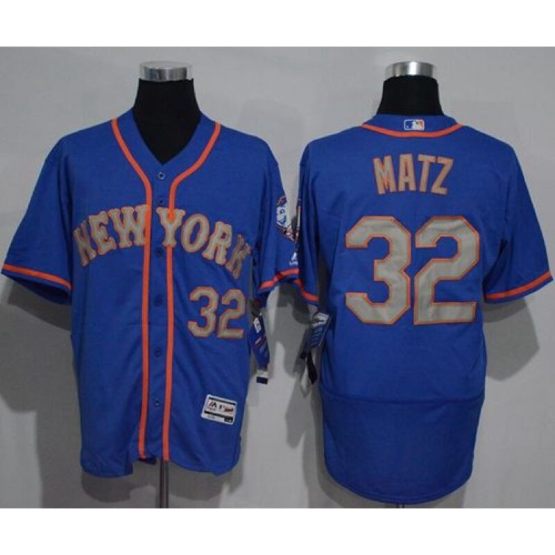 686381eac9b7d_1 Mets #32 Steven Matz Blue(Grey NO.) Flexbase Authentic Collection Stitched MLB Jersey