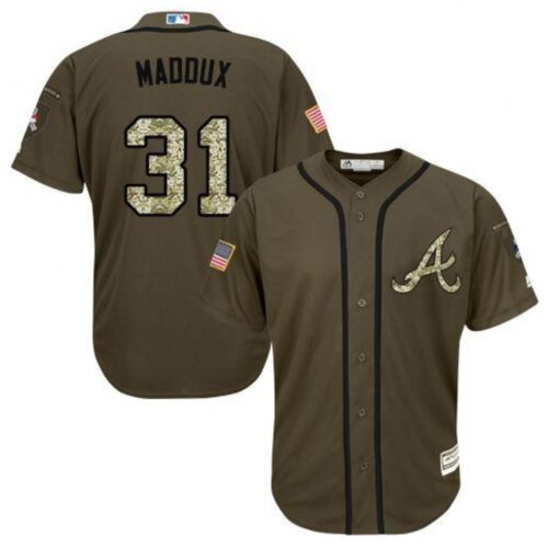 686381fae674d_1 Women's Atlanta Braves #31 Greg Maddux Green Salute to Service Stitched MLB Jersey
