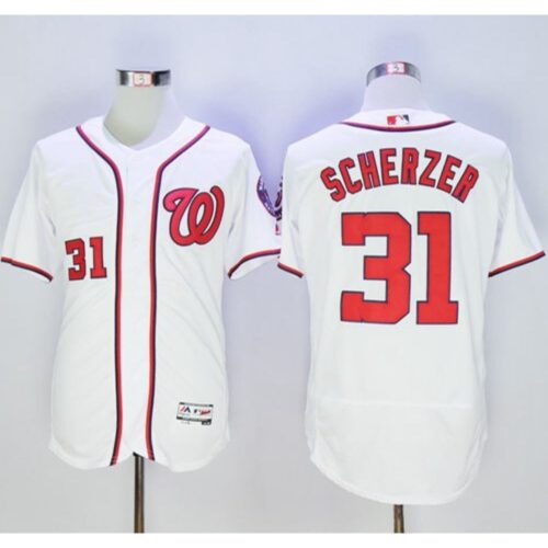 6863821338826_1 Nationals #31 Max Scherzer White Flexbase Authentic Collection Stitched MLB Jersey