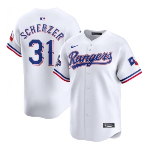 6863832c59116_1 Men's Texas Rangers #31 Max Scherzer White 2023 World Series Champions Stitched Baseball Jersey