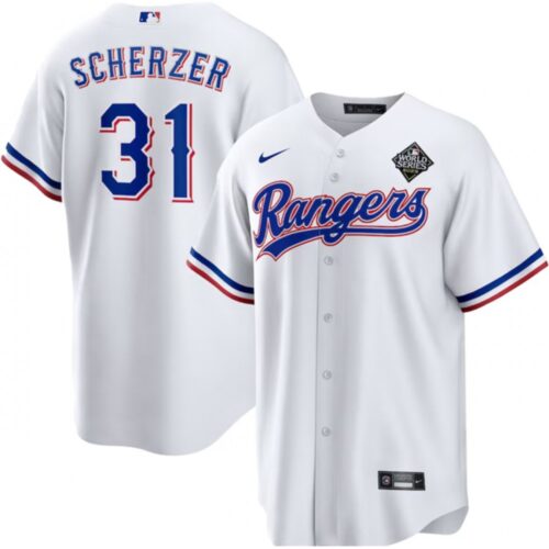 6863832fbb488_1 Men's Texas Rangers #31 Max Scherzer 2023 White World Series Stitched Baseball Jersey