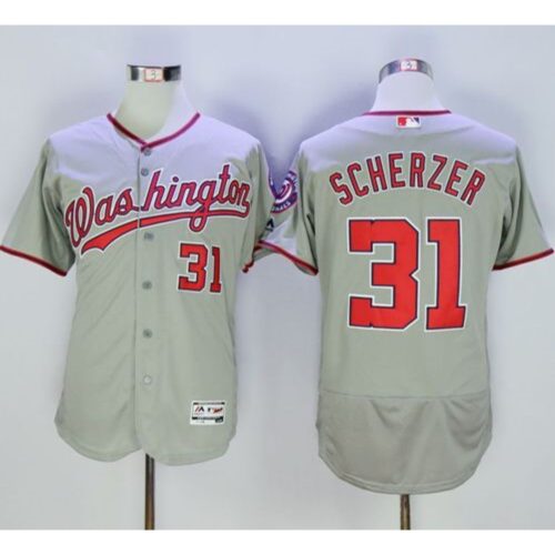 6863836787437_1 Nationals #31 Max Scherzer Grey Flexbase Authentic Collection Stitched MLB Jersey