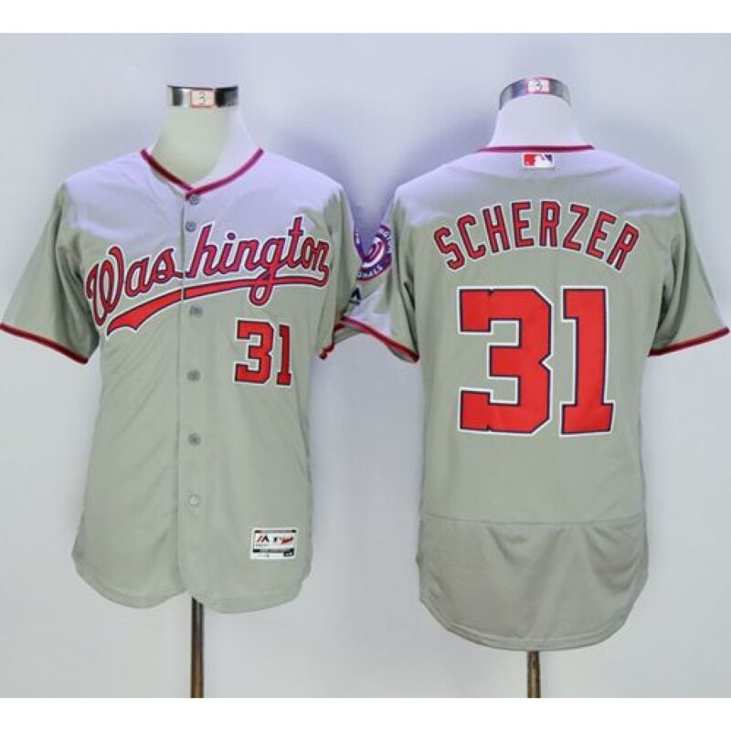 6863836787437_1 Nationals #31 Max Scherzer Grey Flexbase Authentic Collection Stitched MLB Jersey