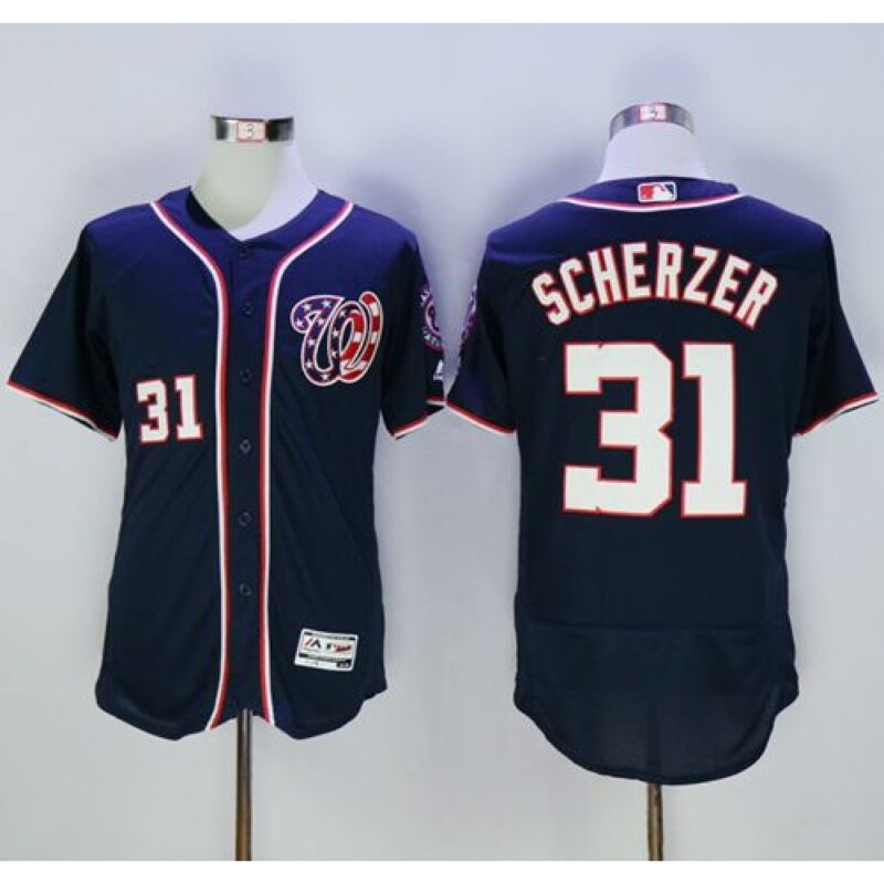 68638371ad41c_1 Nationals #31 Max Scherzer Navy Blue Flexbase Authentic Collection Stitched MLB Jersey