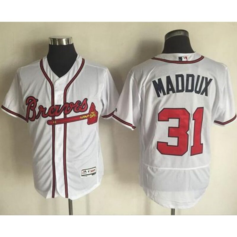 6863842d81a7b_1 Braves #31 Greg Maddux White Flexbase Authentic Collection Stitched MLB Jersey