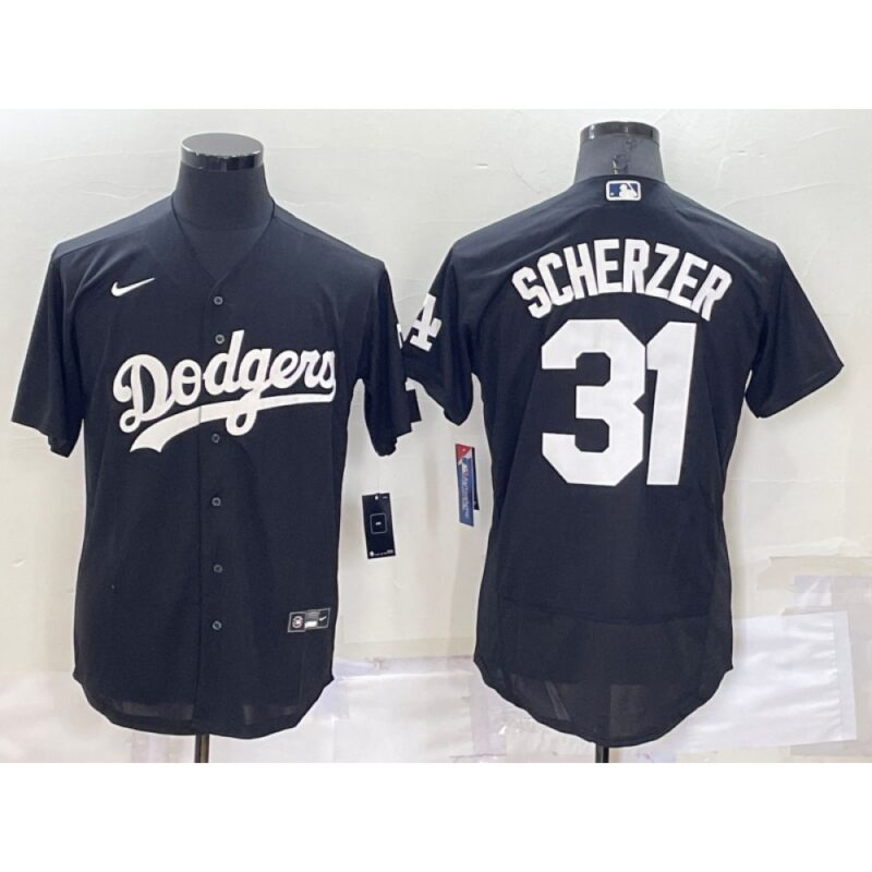 68638430d4587_1 Men's Los Angeles Dodgers #31 Max Scherzer Black Flex Base Stitched Baseball Jersey