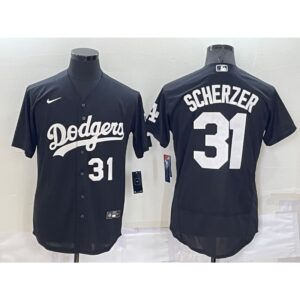 6863843427aa9_1 Men's Los Angeles Dodgers #31 Max Scherzer Black Flex Base Stitched Baseball Jersey